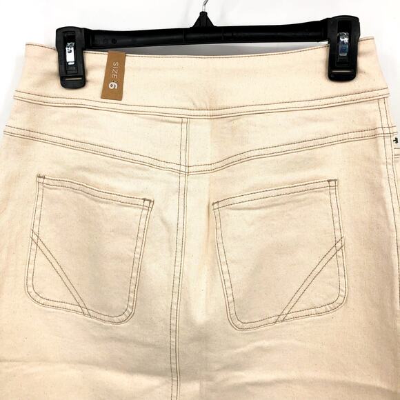 PRANA Women's Broadway Denim Pencil Skirt Size 6 Cream Natural Stretch NWT - Picture 6 of 8